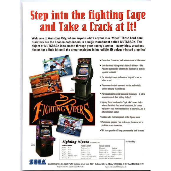 1996 Sega Fighting Vipers Arcade Flyer Nutcrack Tournament Promo - Picture 2 of 2